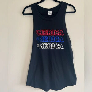 Victoria’s Secret Pink Black Sequin ‘Merica Tank Top Women’s Size S